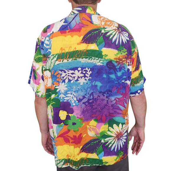 vtg JAMS WORLD Amethyst tropical floral print button down Hawaiian shirt Size XL - Picture 2 of 6